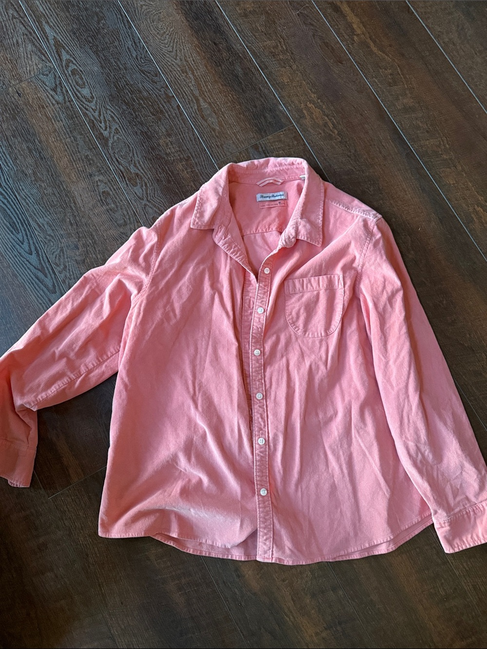 Tommy Bahama Coral Pink Button-Down Shirt Corduroy Material